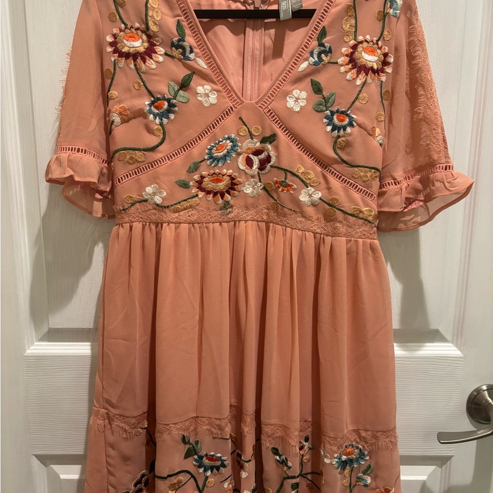 ASOS Peach Dress with Embroidered Floral Details